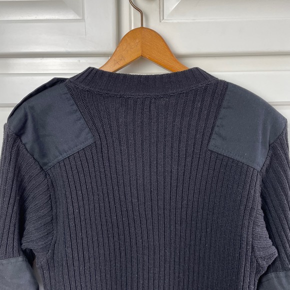 Fechheimer Sweater Mens Sz M Black Wool Blend Military Elbow Patches Ribbed Vtg - Picture 8 of 13